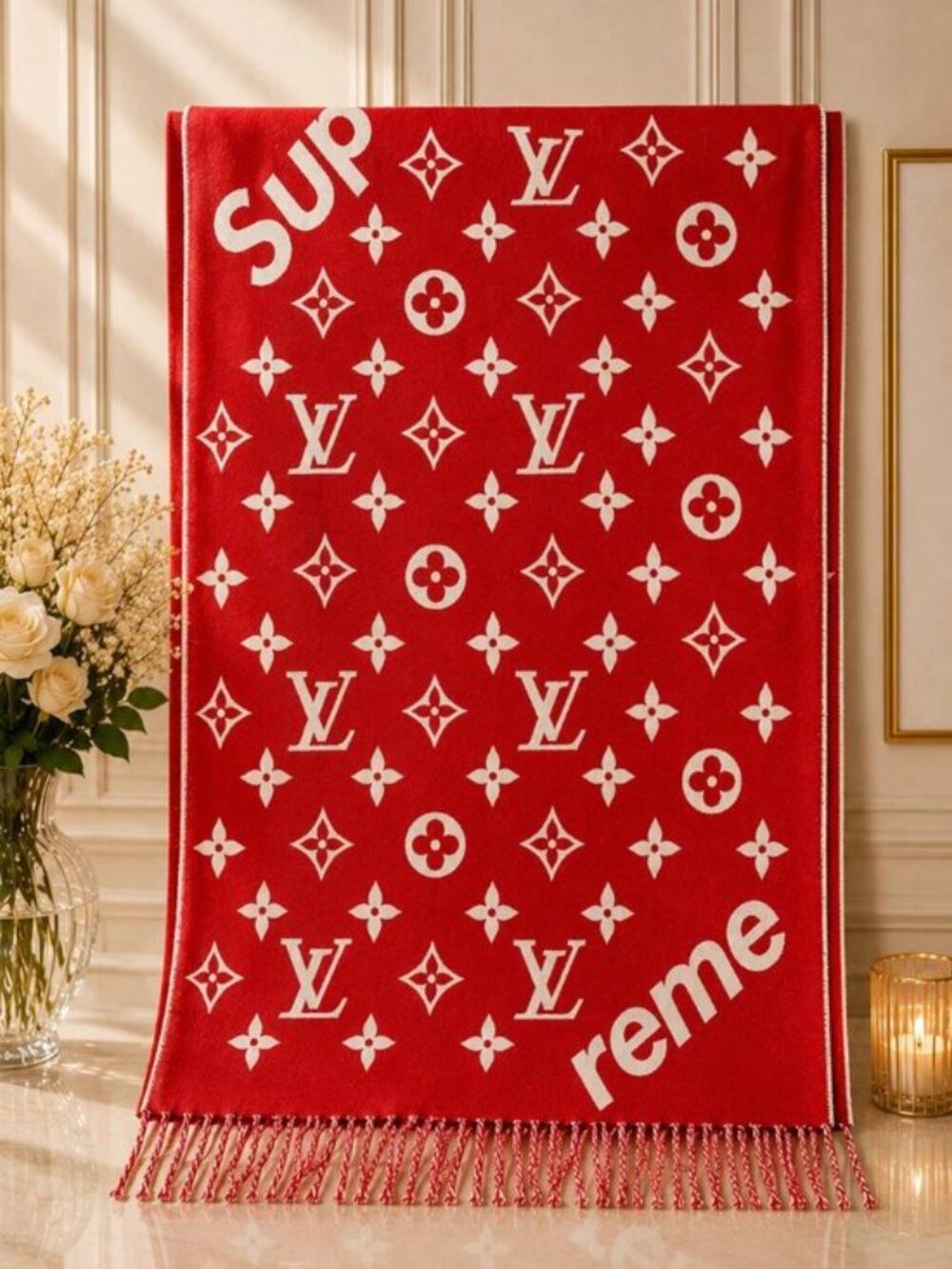 Authentic Louis Vuitton x Supreme Monogram Cashmere Scarf Limited Edition